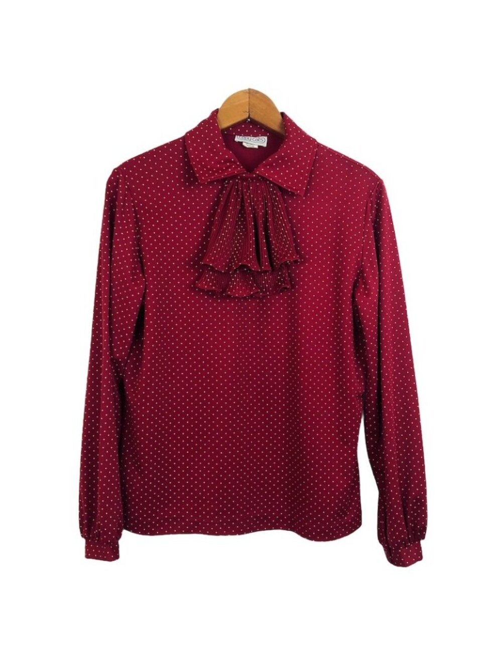 Copy Cats Vintage Womens Polka Dot Blouse Sz Medium Detachable Jabot Red White